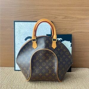 Louis Vuitton Brown Monogram Satchel with Tan Handles